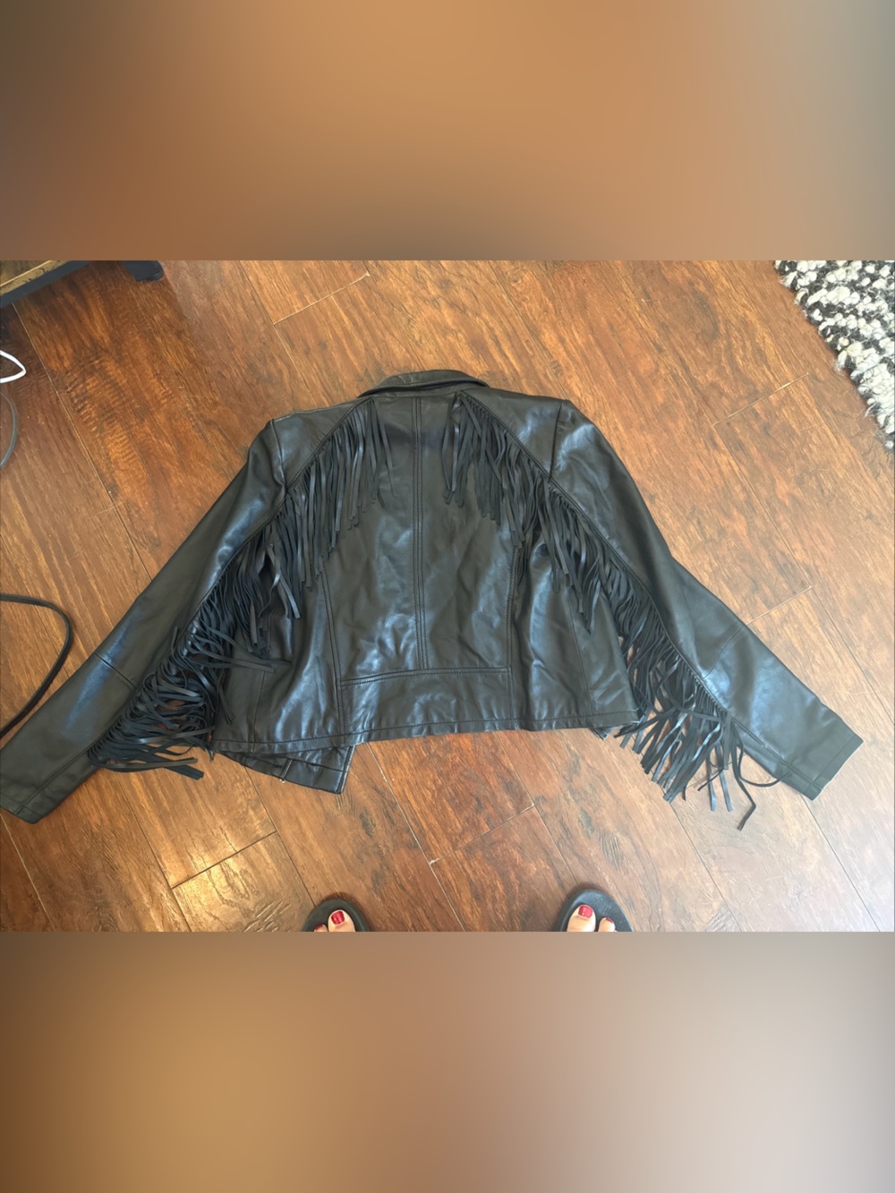 Black Fringe Leather Jacket - Women